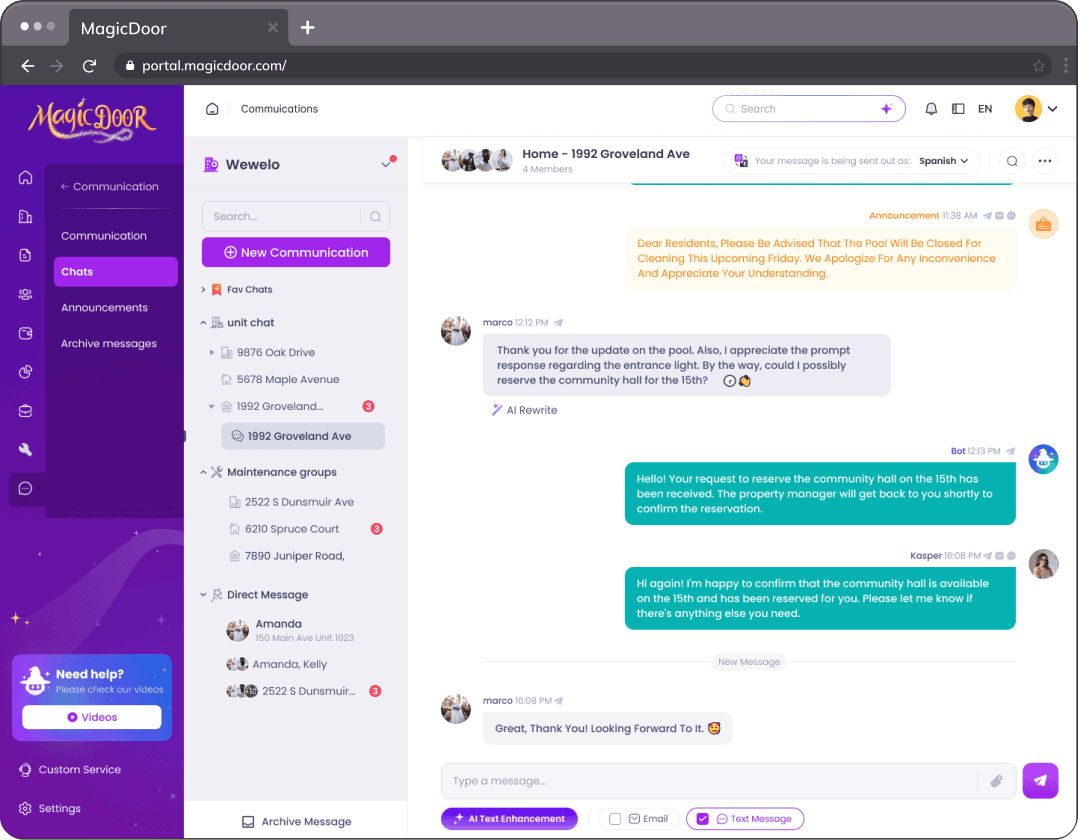 Conversations stay organized and searchable